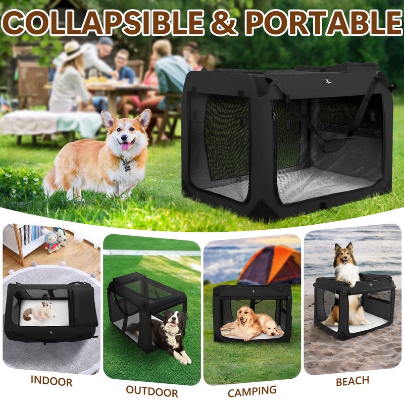 X-ZONE PET Dog Crate 3-Door Kennel, Collapsible Portable Soft Sided Pet Carriers for Indoor & Outdoor, Multiple (24-Inch, Carbon Black) - Image 5